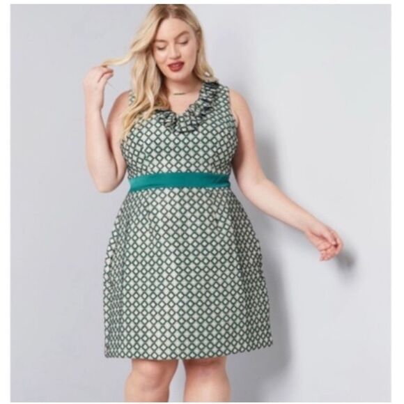 ModCloth x Anna Sui Admiring Eyes green jacquard sheath gold midi dress - Picture 3 of 7